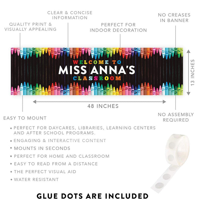 Horizontal Large Custom Classroom Welcome Banner Sign for Teachers, Set of 1-Set of 1-Andaz Press-Crayons-