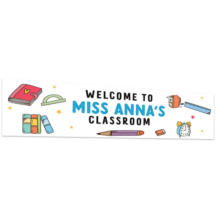 Horizontal Large Custom Classroom Welcome Banner Sign for Teachers, Set of 1-Set of 1-Andaz Press-Crayons-