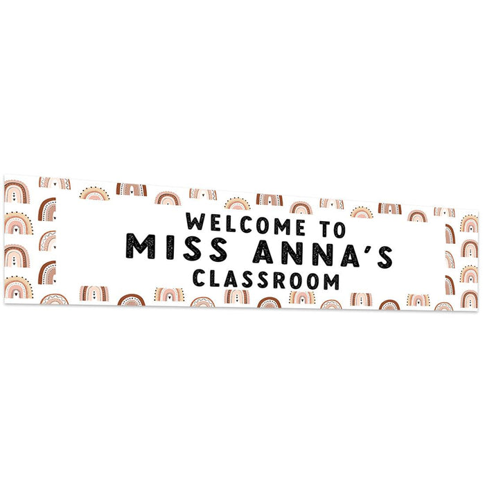 Horizontal Large Custom Classroom Welcome Banner Sign for Teachers, Set of 1-Set of 1-Andaz Press-Boho Rainbow-