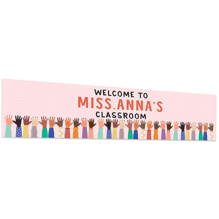 Horizontal Large Custom Classroom Welcome Banner Sign for Teachers, Set of 1-Set of 1-Andaz Press-Boho Raising Hands-