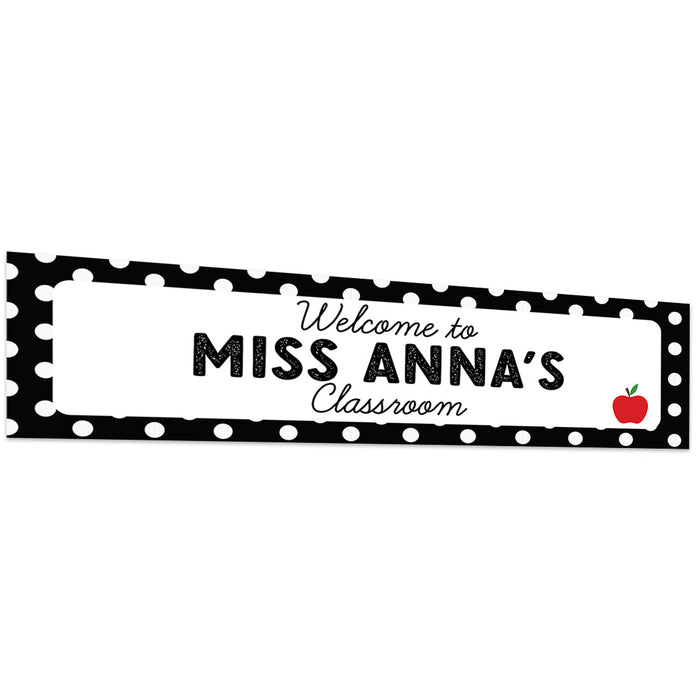 Horizontal Large Custom Classroom Welcome Banner Sign for Teachers, Set of 1-Set of 1-Andaz Press-White Polka Dots Apple-