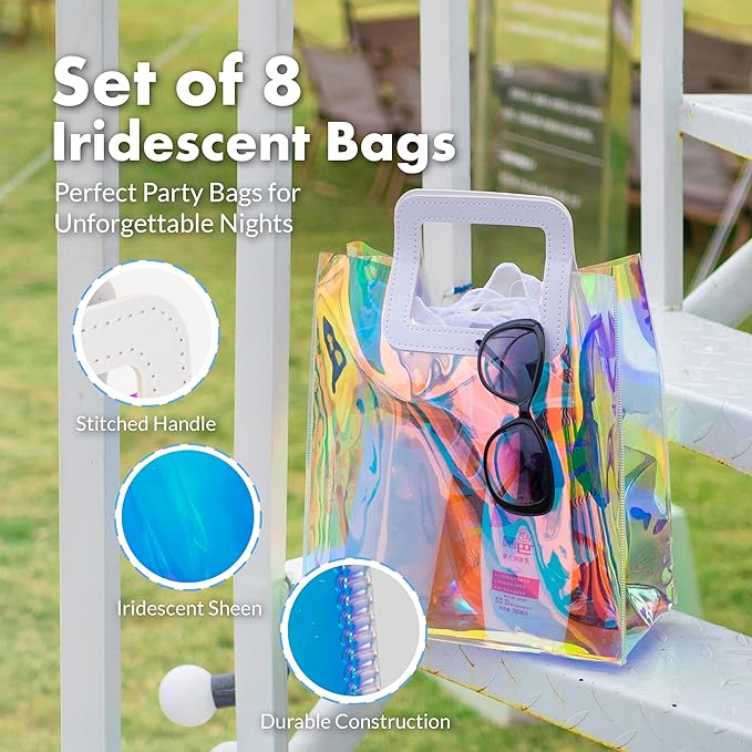 Iridescent Vinyl Holographic Tote Bags Party Favors, Set of 8-Set of 8-Andaz Press-