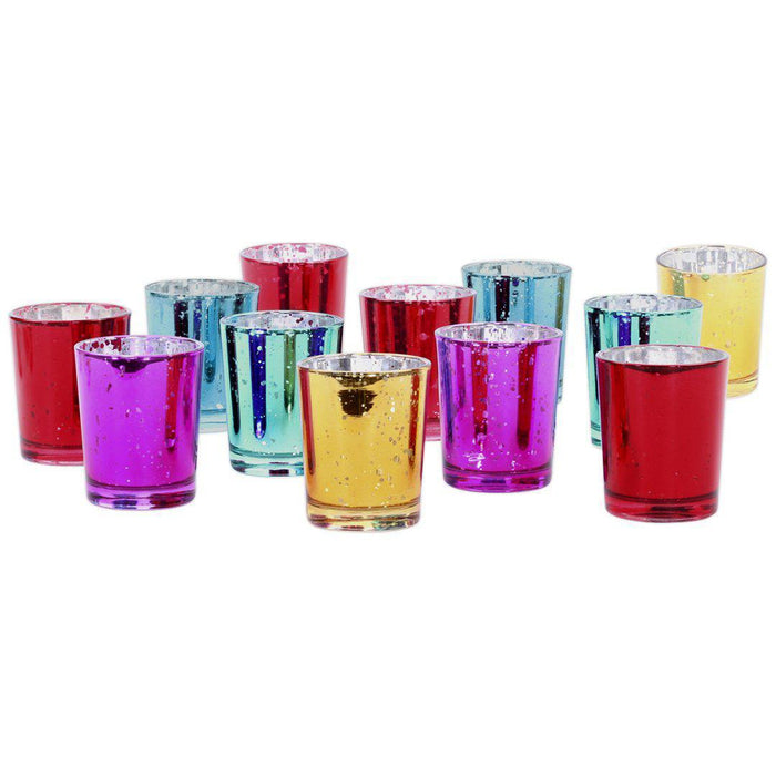 Jewel Tone Antique Mercury Glass Votive Cup, Set of 12-Set of 12-Koyal Wholesale-
