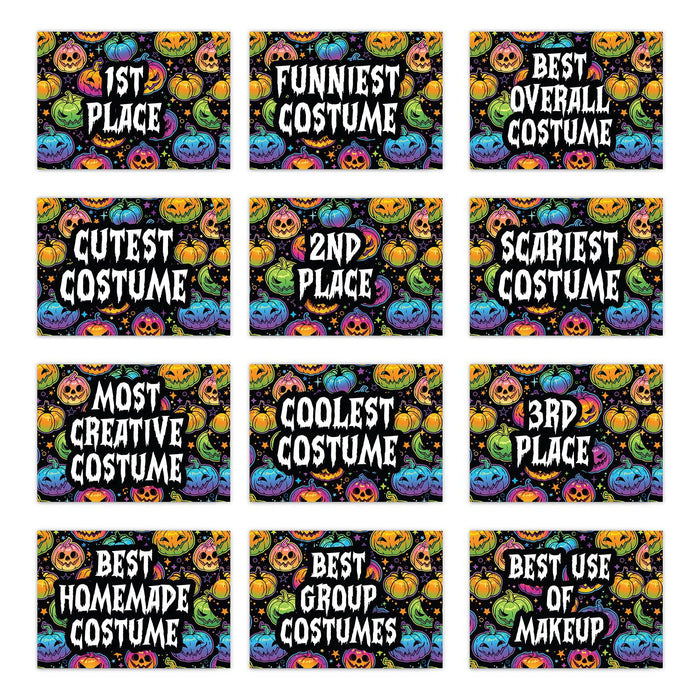 Kids Halloween Gift Card Holder Sleeves for Party Costume Contest, Set of 12-Set of 12-Andaz Press-Rainbow Neon Pumpkins-