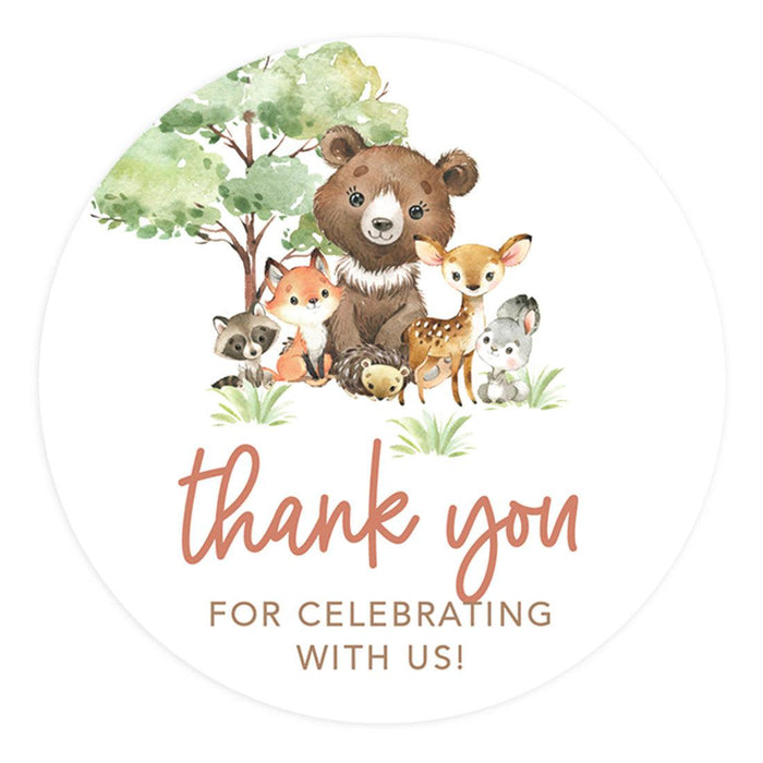 Kids Party Favor Thank You for Celebrating with Us Stickers, For Kids Treat Bags - Pack of 80-Set of 80-Andaz Press-Woodland Animals-