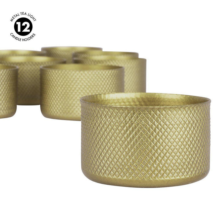 Knurled Metal Tealight Candleholders for Centerpiece Table Decorative for Home, Events 2" Diameter, 1.25" in Height-Set of 12-Koyal Wholesale-Gold-