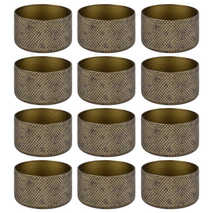 Knurled Metal Tealight Candleholders for Centerpiece Table Decorative for Home, Events 2" Diameter, 1.25" in Height-Set of 12-Koyal Wholesale-Antique Gold-