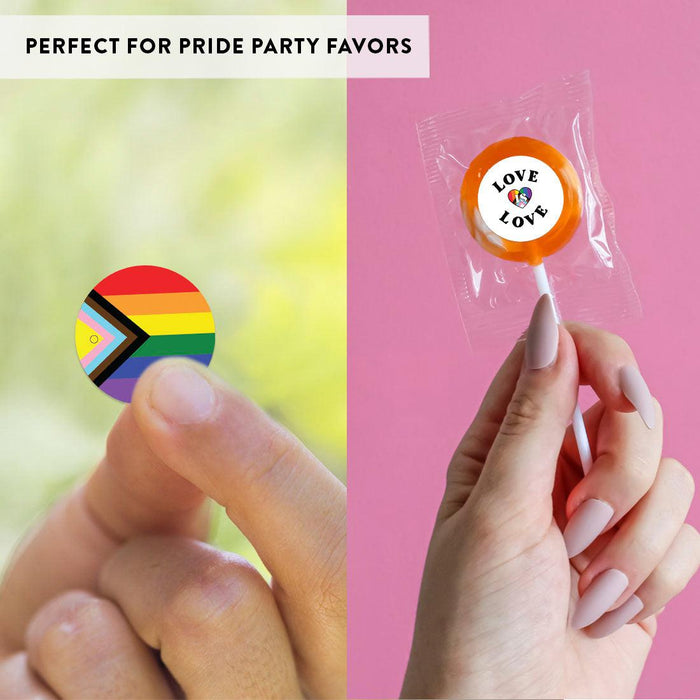 LGBTQ Pride Party Favors, Bulk Chocolate Drop Labels, Set of 240-Set of 240-Andaz Press-Progress, Love Is Love, & Ally Pride Flag-