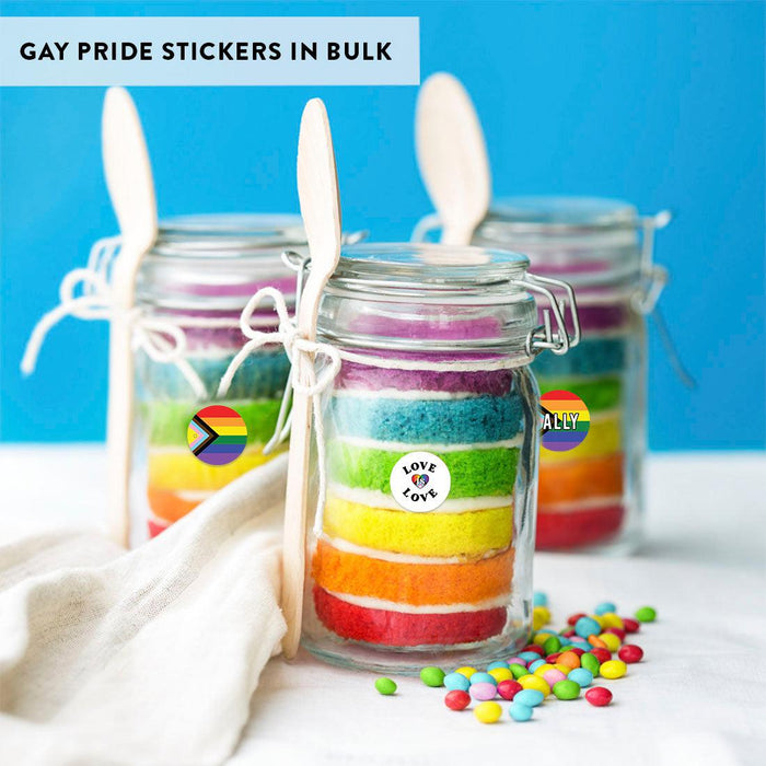 LGBTQ Pride Party Favors, Bulk Chocolate Drop Labels, Set of 240-Set of 240-Andaz Press-Progress, Love Is Love, & Ally Pride Flag-