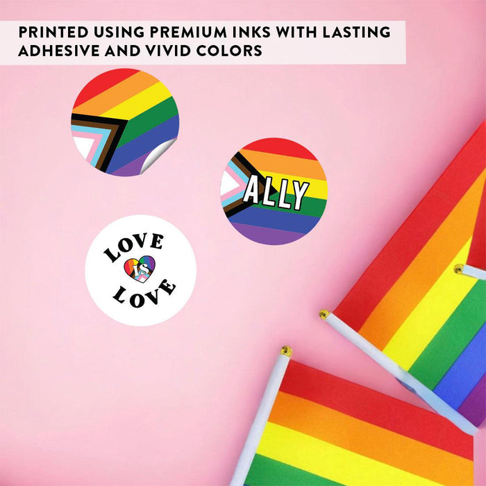 LGBTQ Pride Party Favors, Bulk Chocolate Drop Labels, Set of 240-Set of 240-Andaz Press-Progress, Love Is Love, & Ally Pride Flag-