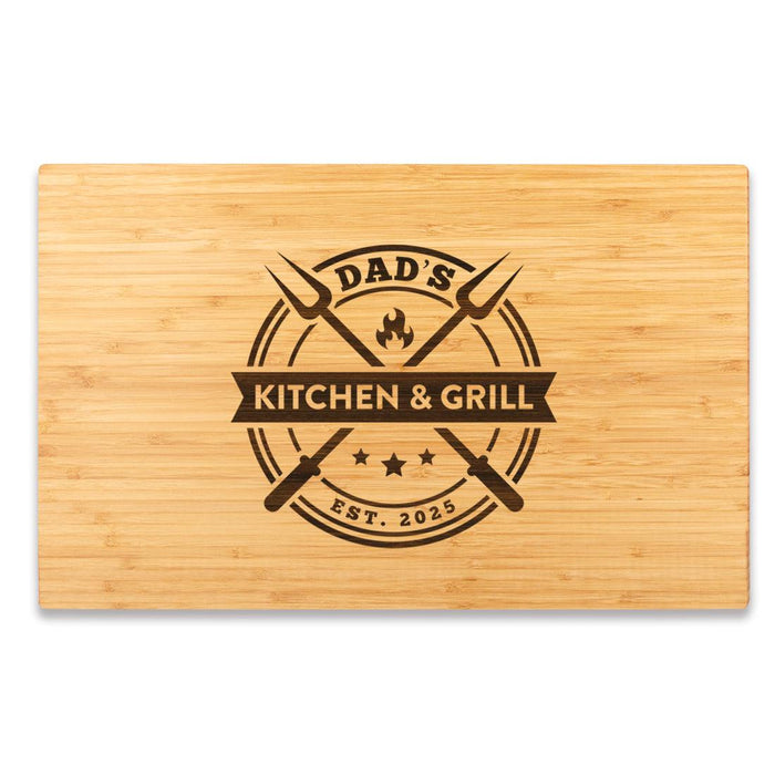 Large Custom Father’s Day Cutting Board Gift, Set of 1-Set of 1-andaz Press-Dad's Kitchen & Grill Est. Year-