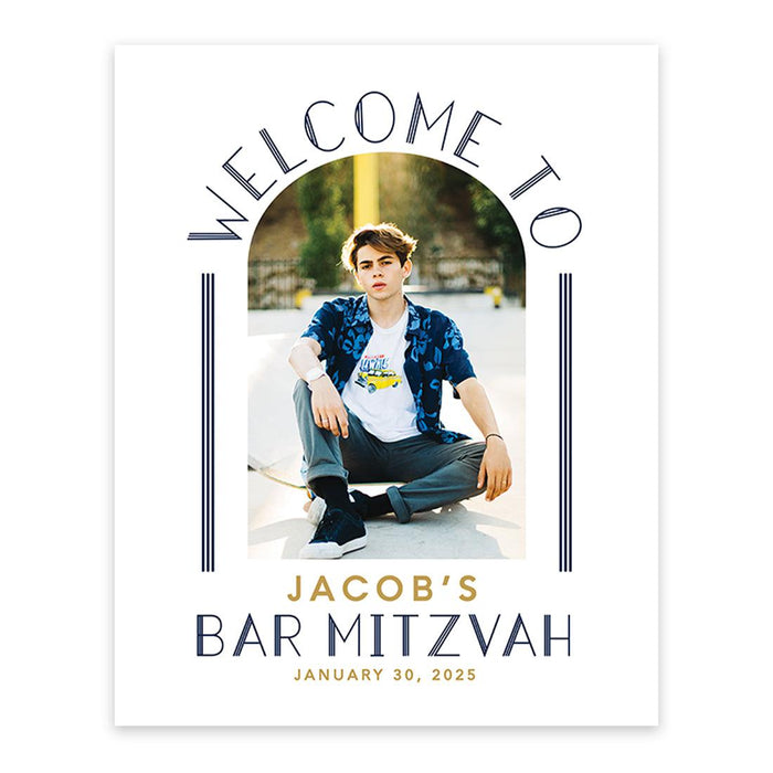 Large Custom Photo Bar/Bat Mitzvah Welcome Sign, Canvas Jewish Party Decor, Set of 1-Set of 1-Andaz Press-Half Arch-