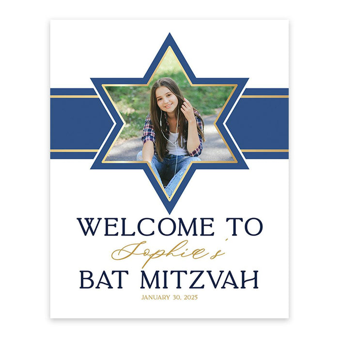 Large Custom Photo Bar/Bat Mitzvah Welcome Sign, Canvas Jewish Party Decor, Set of 1-Set of 1-Andaz Press-Half Arch-