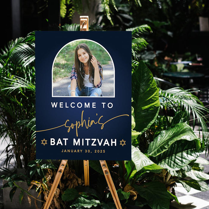 Large Custom Photo Bar/Bat Mitzvah Welcome Sign, Canvas Jewish Party Decor, Set of 1-Set of 1-Andaz Press-Half Arch-