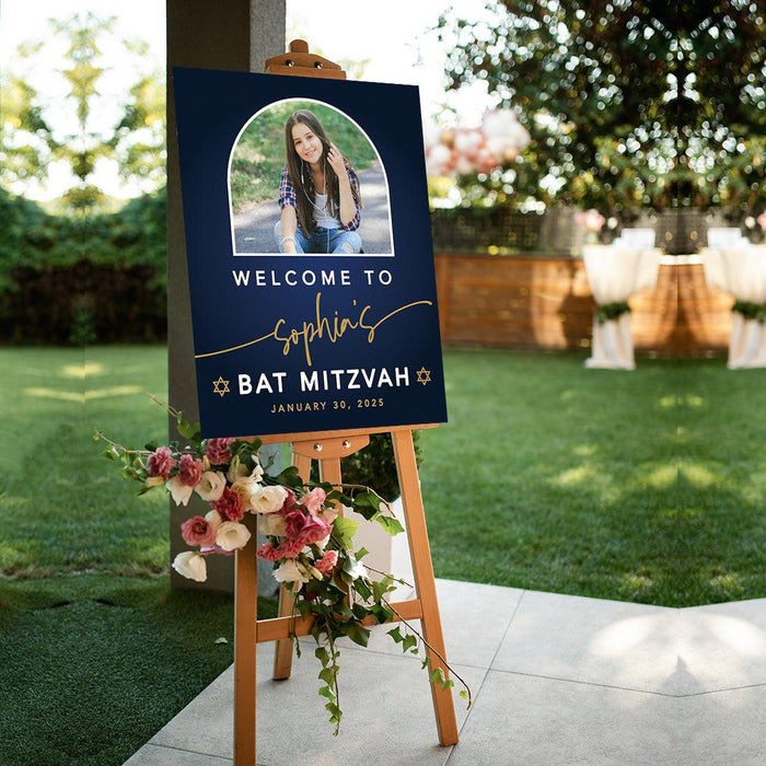 Large Custom Photo Bar/Bat Mitzvah Welcome Sign, Canvas Jewish Party Decor, Set of 1-Set of 1-Andaz Press-Half Arch-