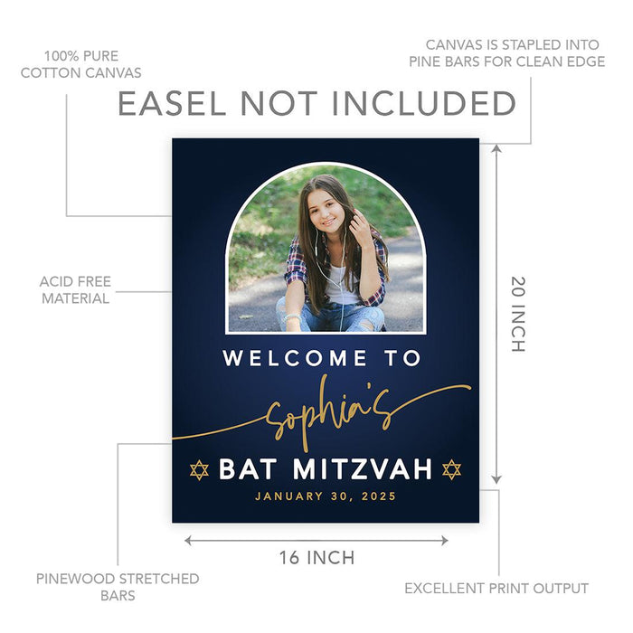 Large Custom Photo Bar/Bat Mitzvah Welcome Sign, Canvas Jewish Party Decor, Set of 1-Set of 1-Andaz Press-Half Arch-