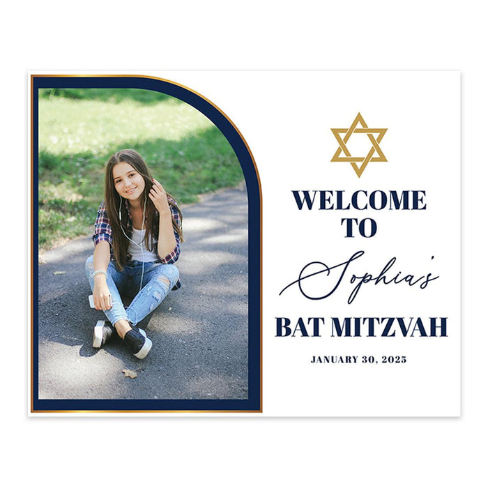 Large Custom Photo Bar/Bat Mitzvah Welcome Sign, Canvas Jewish Party Decor, Set of 1-Set of 1-Andaz Press-Abstract Arch-