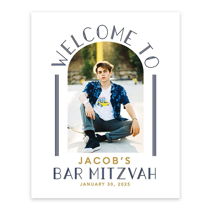 Large Custom Photo Bar/Bat Mitzvah Welcome Sign, Canvas Jewish Party Decor, Set of 1-Set of 1-Andaz Press-Art Deco-