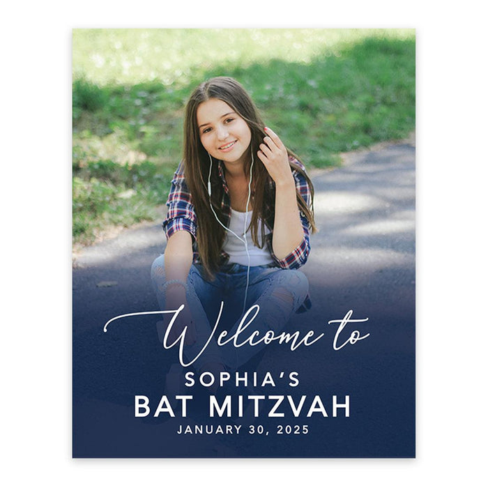Large Custom Photo Bar/Bat Mitzvah Welcome Sign, Canvas Jewish Party Decor, Set of 1-Set of 1-Andaz Press-Custom Photo-
