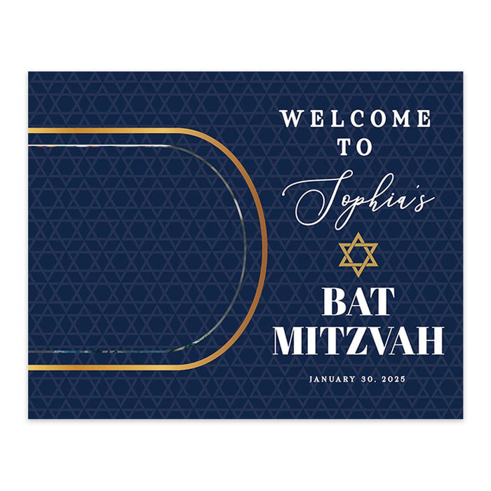 Large Custom Photo Bar/Bat Mitzvah Welcome Sign, Canvas Jewish Party Decor, Set of 1-Set of 1-Andaz Press-Double Arch-
