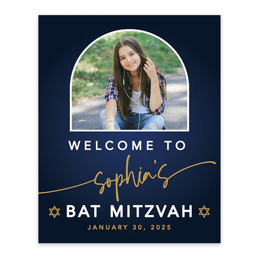 Large Custom Photo Bar/Bat Mitzvah Welcome Sign, Canvas Jewish Party Decor, Set of 1-Set of 1-Andaz Press-Half Arch-
