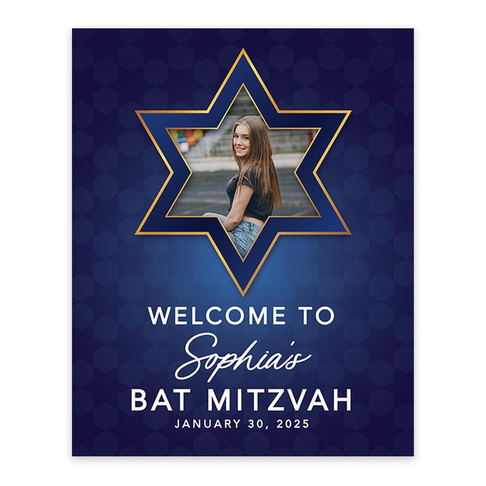 Large Custom Photo Bar/Bat Mitzvah Welcome Sign, Canvas Jewish Party Decor, Set of 1-Set of 1-Andaz Press-Star of David-