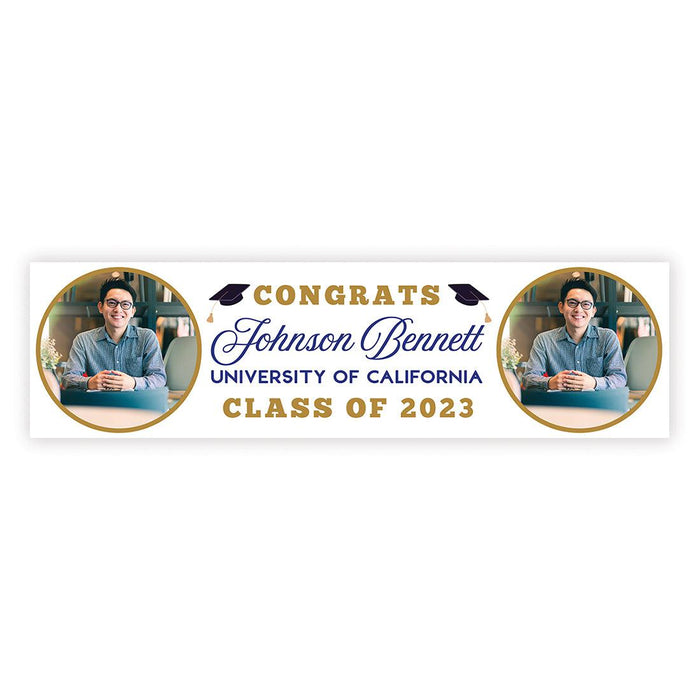 Large Custom Photo Graduation Banner Sign with Glue Dots, Set of 1-Set of 1-Andaz Press-Congratulations Arch Black & Gold-