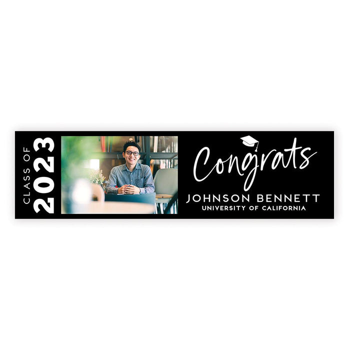 Large Custom Photo Graduation Banner Sign with Glue Dots, Set of 1-Set of 1-Andaz Press-Congratulations Arch Black & Gold-