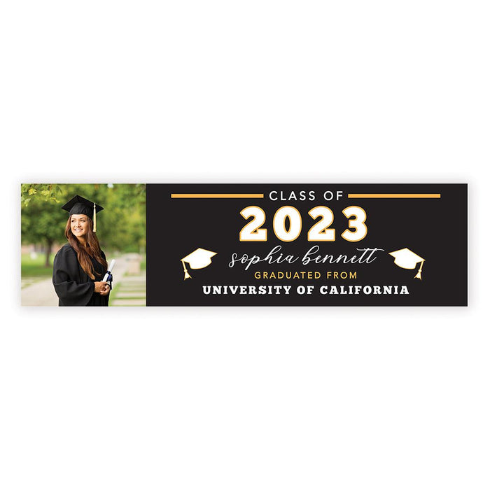 Large Custom Photo Graduation Banner Sign with Glue Dots, Set of 1-Set of 1-Andaz Press-Black & Gold Classic-