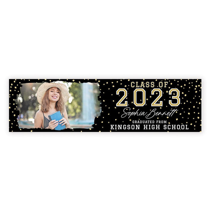 Large Custom Photo Graduation Banner Sign with Glue Dots, Set of 1-Set of 1-Andaz Press-Brushstroke Photo Frame with Gold Confetti-