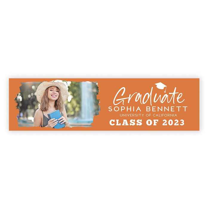 Large Custom Photo Graduation Banner Sign with Glue Dots, Set of 1-Set of 1-Andaz Press-Brushstroke Photo Frame with Orange-