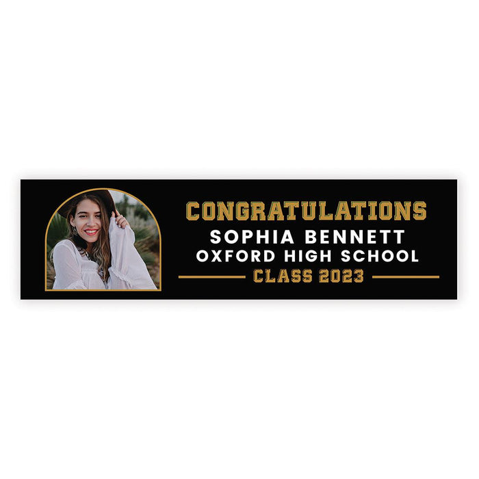 Large Custom Photo Graduation Banner Sign with Glue Dots, Set of 1-Set of 1-Andaz Press-Congratulations Arch Black & Gold-