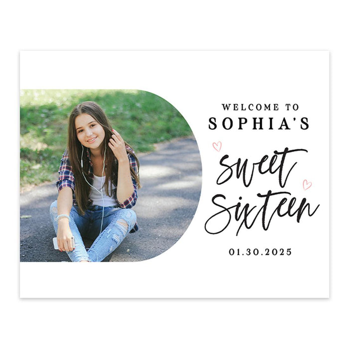 Large Custom Photo Sweet 16 Welcome Sign, Canvas Sign for Party Decor, Set of 1-Set of 1-Andaz Press-Minimal Half Arch-
