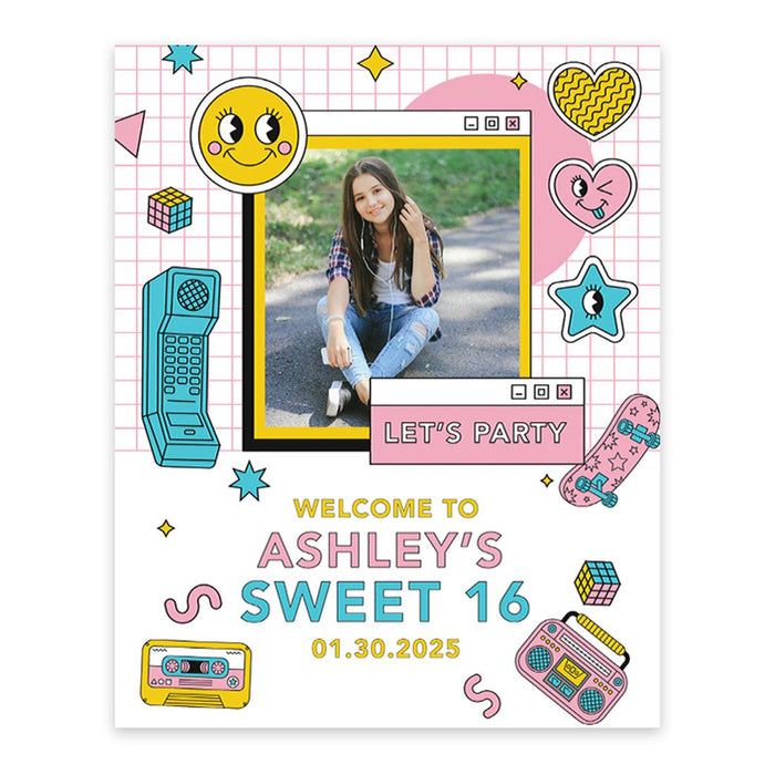 Large Custom Photo Sweet 16 Welcome Sign, Canvas Sign for Party Decor, Set of 1-Set of 1-Andaz Press-Minimal Half Arch-