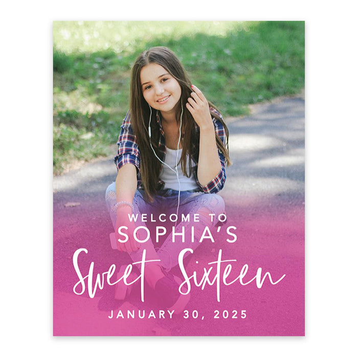 Large Custom Photo Sweet 16 Welcome Sign, Canvas Sign for Party Decor, Set of 1-Set of 1-Andaz Press-Minimal Half Arch-