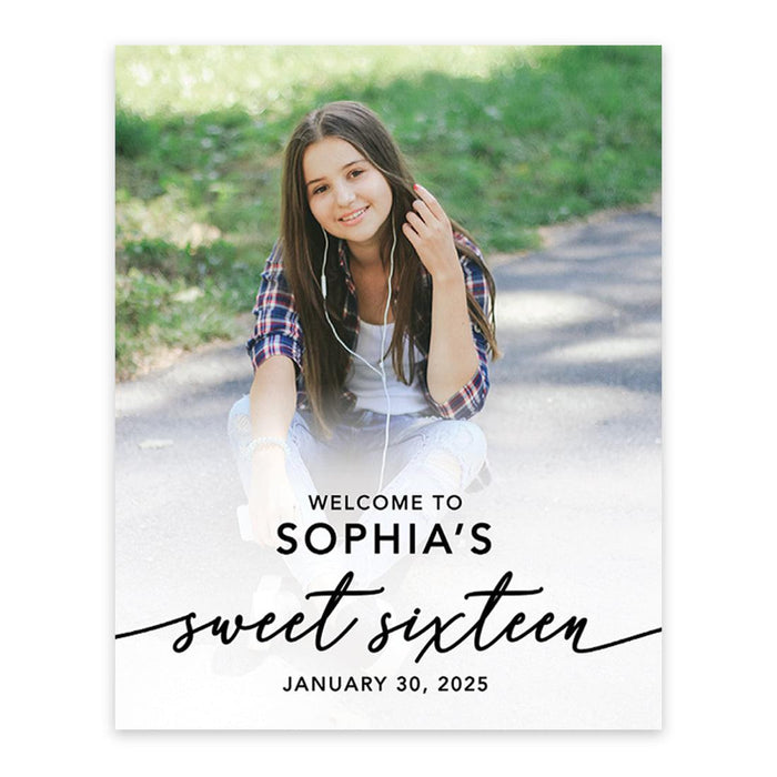 Large Custom Photo Sweet 16 Welcome Sign, Canvas Sign for Party Decor, Set of 1-Set of 1-Andaz Press-Classic Photo-