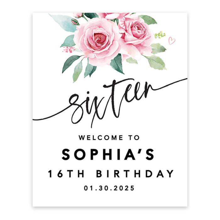 Large Custom Sweet 16 Welcome Sign, Canvas Sign for Party Decor, Set of 1-Set of 1-Andaz Press-Blush Pink-