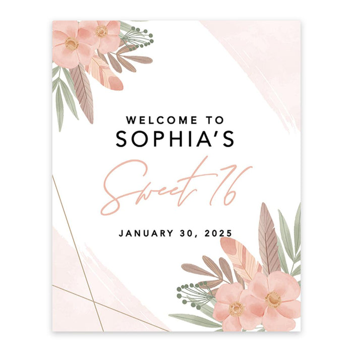 Large Custom Sweet 16 Welcome Sign, Canvas Sign for Party Decor, Set of 1-Set of 1-Andaz Press-Blush Pink-