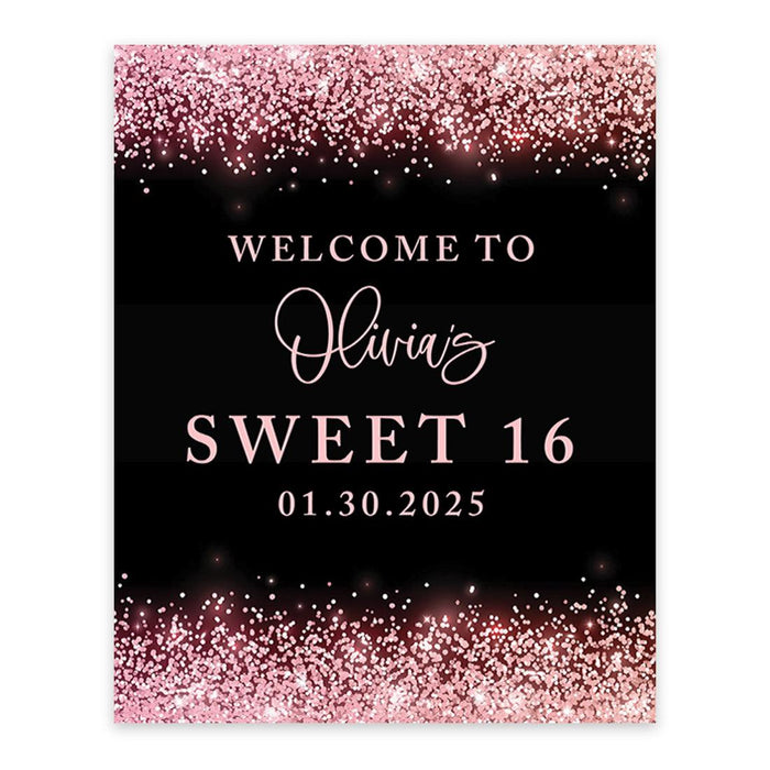 Large Custom Sweet 16 Welcome Sign, Canvas Sign for Party Decor, Set of 1-Set of 1-Andaz Press-Blush Pink-