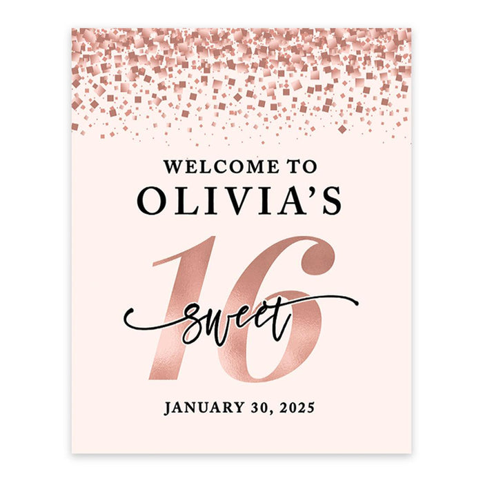 Large Custom Sweet 16 Welcome Sign, Canvas Sign for Party Decor, Set of 1-Set of 1-Andaz Press-Blush Pink-