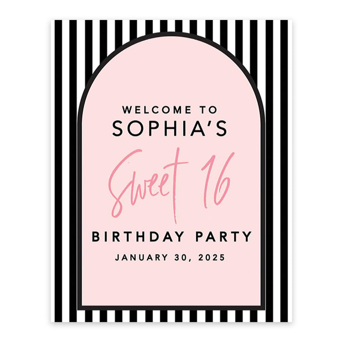 Large Custom Sweet 16 Welcome Sign, Canvas Sign for Party Decor, Set of 1-Set of 1-Andaz Press-Blush Pink-