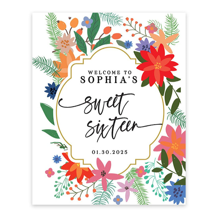 Large Custom Sweet 16 Welcome Sign, Canvas Sign for Party Decor, Set of 1-Set of 1-Andaz Press-Blush Pink-