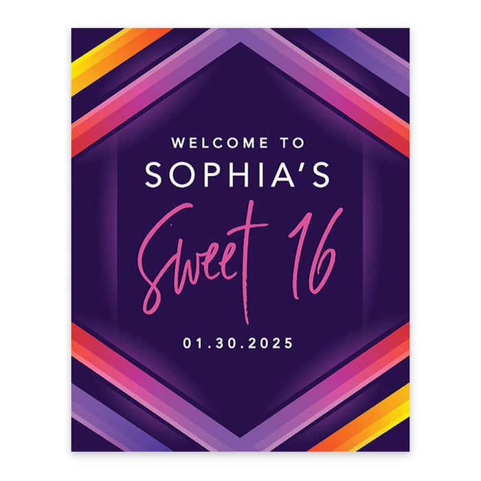 Large Custom Sweet 16 Welcome Sign, Canvas Sign for Party Decor, Set of 1-Set of 1-Andaz Press-Blush Pink-