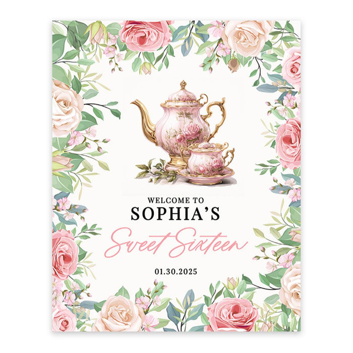 Large Custom Sweet 16 Welcome Sign, Canvas Sign for Party Decor, Set of 1-Set of 1-Andaz Press-Blush Pink-