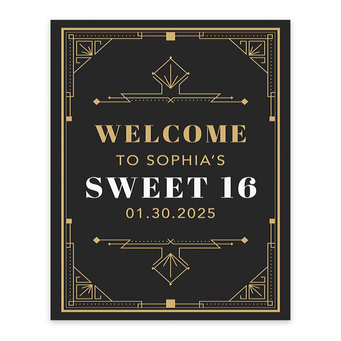 Large Custom Sweet 16 Welcome Sign, Canvas Sign for Party Decor, Set of 1-Set of 1-Andaz Press-Blush Pink-