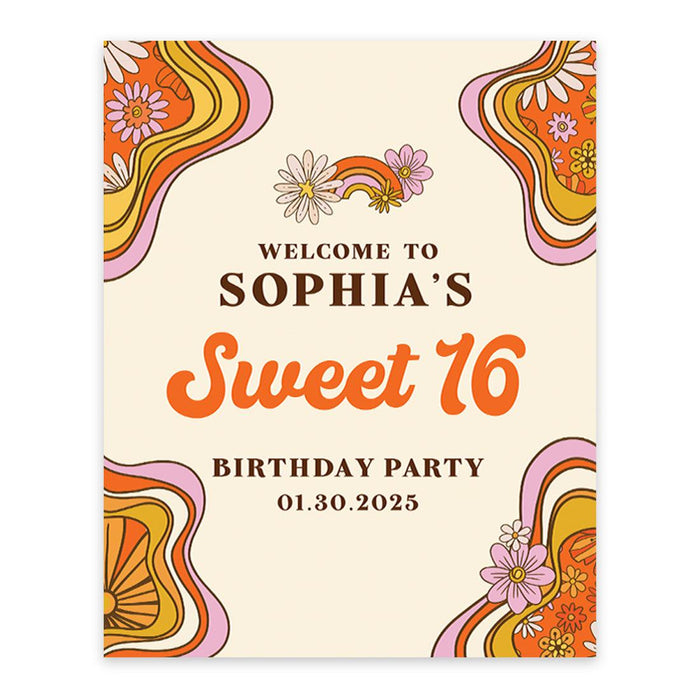Large Custom Sweet 16 Welcome Sign, Canvas Sign for Party Decor, Set of 1-Set of 1-Andaz Press-Blush Pink-