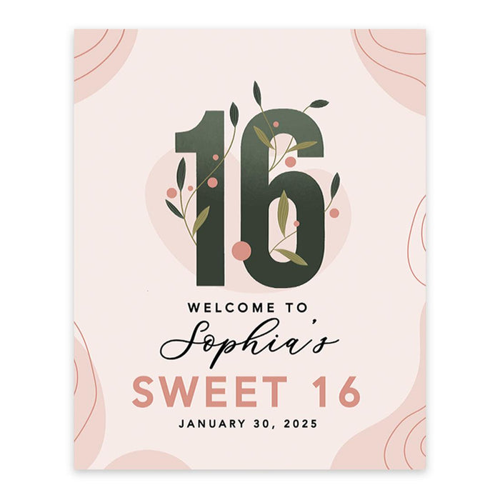 Large Custom Sweet 16 Welcome Sign, Canvas Sign for Party Decor, Set of 1-Set of 1-Andaz Press-Blush Pink-