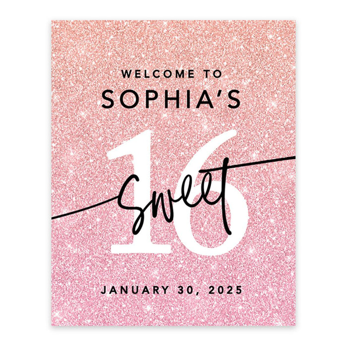 Large Custom Sweet 16 Welcome Sign, Canvas Sign for Party Decor, Set of 1-Set of 1-Andaz Press-Blush Pink-