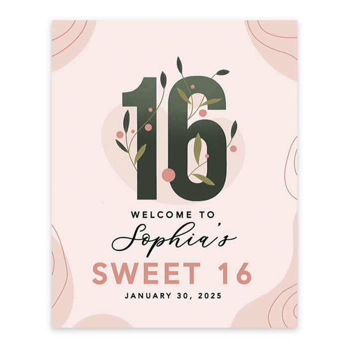 Large Custom Sweet 16 Welcome Sign, Canvas Sign for Party Decor, Set of 1-Set of 1-Andaz Press-Abstract Boho-