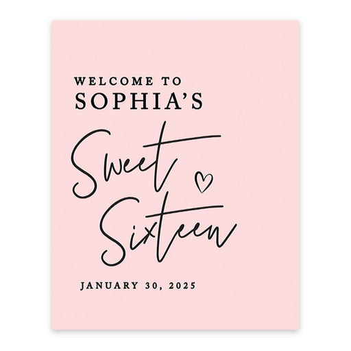 Large Custom Sweet 16 Welcome Sign, Canvas Sign for Party Decor, Set of 1-Set of 1-Andaz Press-Blush Pink-